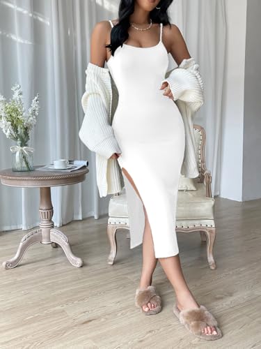Image of Aahwan Black Solid Bodycon Midi Side Split Thigh Dress for Women's & Girl's