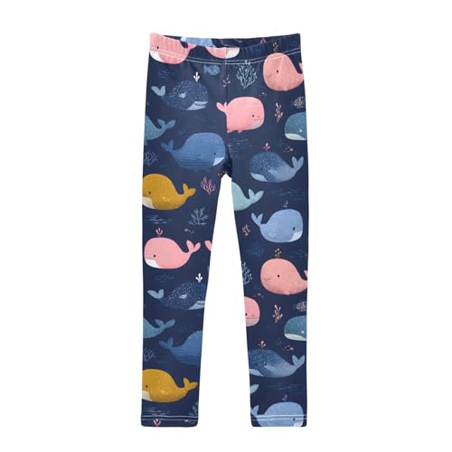 Whale Coral Cartoon Girls Leggings Ultra Soft Compression Yoga Gym Pants for Kids 4-10T