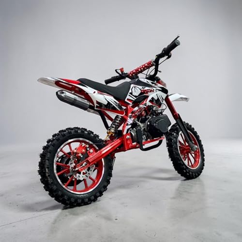 Image of Amaze ZR Super 50cc Petrol Dirt Bike for Kids | 2 Stroke Mini Off Road Bike | Dual Start | Disc Brake | Rear Suspension | Max Speed 45 km /h | Kids Mini Motorcycle (Multicolor Chassis) (RED)