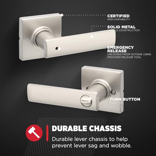 Kwikset Breton Interior Privacy Door Handle with Lock, Door Lever For Bathroom and Bedroom, Satin Nickel Reversible Keyless Turn Lock, with Microban Protection - image 5