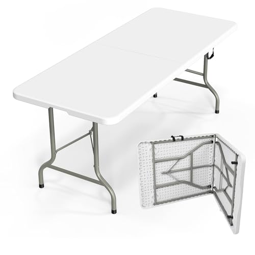 Bonnlo Folding Table 6ft, Portable Collapsible Plastic White Long Tables for Party, Camping,...