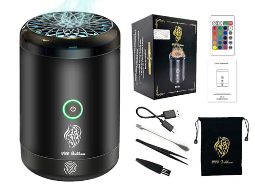 Hitopin Electric Incense Burner, Portable Electric Incense, USB Rechargeable Arabian Electronic Bakhoor Incense Burner, Car Electric Incense Burner with 16 Colors LED Lights, Use for Car and Home