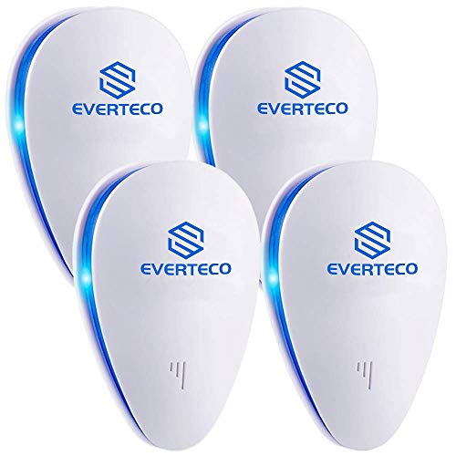 Everteco Répulsif Ultrason Anti-Rongeurs Insectes, Répulsif Électronique Une Lumière Nocturne, Anti Coquerelle Mouches Moustique Cafards Fourmis Araignées Puces (Ensemble de 4)