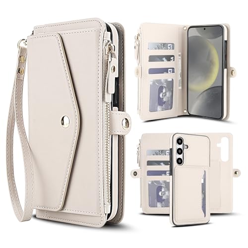 Coque Samsung S24 Plus et S25 Plus en cuir beige avec protège-écran