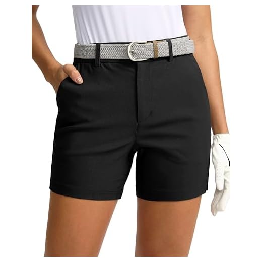 SANTINY Ladies Golf Shorts with Pockets Quick Dry Stretch Work Outdoor Hiking Casual Summer 5", black, M