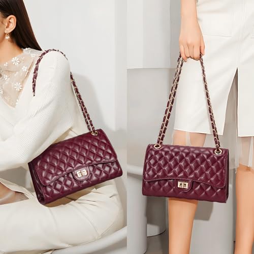Quilted Crossbody Bag for Women Trendy Ladies Shoulder Bag Leather Cross Body Purses Clutch Bag with Chain Strap3