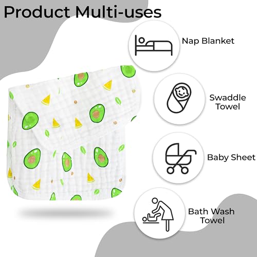 Image of BEMBIKA Baby Burp Cloths for Boys Girls Baby Muslin Burping Cloth Unisex Baby Essentials for Newborn Infants - Green Avocado