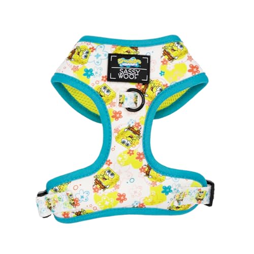 Sassy Woof Dog Adjustable Harness - Spongebob Squarepants™ Bikini Bottom - S, Breathable Mesh, No Pull Design with Two D-Rings, Perfect for Small Dogs and Puppies - Officially Licensed
