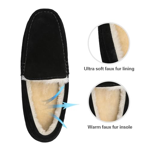 DREAM PAIRS Men's House Slippers Moccasin Indoor Outdoor Fuzzy Furry Loafers Suede Leather Warm Comfortable Shoes3