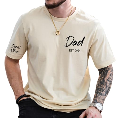 MY4LOVE Personalized Dad Shirt, Custom Dad Tshirt, Est Date Daddy T Shirt, Gift for Father, Baby Announcement, Grandpa, Papa Gifts