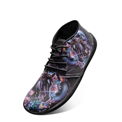 Chririnla Horse Lace Up Sneakers Flat Driving Shoes for Men Women Roses Slip Resistant Runner Athletic Sneaker with Zero Drop Sole Wide Minimalist Barefoot Hiking Shoe