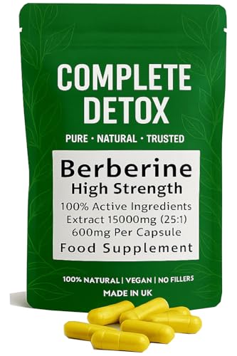 Berberine Supplement 15 000mg High Strength Pure Berberine HCl for Blood Sugar Glucose & Metabolism Support 120 Vegan Capsules UK Made by Complete Detox