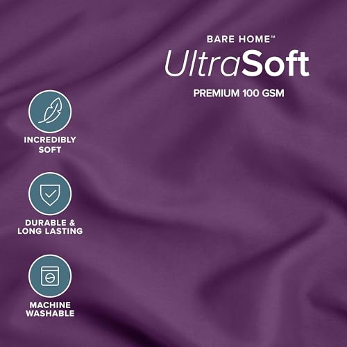 Image of Bare Home Microfiber Pillow Cases - Queen Size Set of 2 - Cooling Pillowcases - Double Brushed - Easy Care - Envelope Closure (Queen Pillowcase Set of 2, Plum)