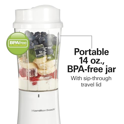 Hamilton Beach Portable Blender for Shakes and Smoothies, 14 Oz BPA Free Travel Cup & Lid, Durable Stainless Steel Blades, Personal Smoothie Blender, White ( 51101V) by Hamilton Beach - Image 7