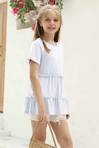 Image of Haloumoning Girls Crew Neck T Shirts Peplum Babydoll Tops Tees 4-15 Years | Girls T-Shirts, Casual Loose Tunic Tops, Cute Ruffle T Shirts, Short Sleeve Shirts, Long Sleeve Blouse