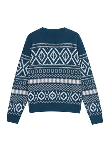 MakeMeChic Women's Geo Pattern Crew Neck Sweater Long Sleeve Knit Vintage Pullover Tops2