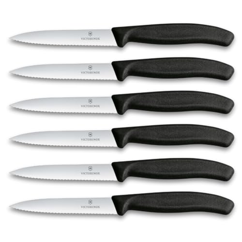 Victorinox Swiss Classic Set profesional de cuchillos para verduras, 6 piezas, cuch. universal, filo dentado y afilado, 10 cm, mango de plástico robusto, negro