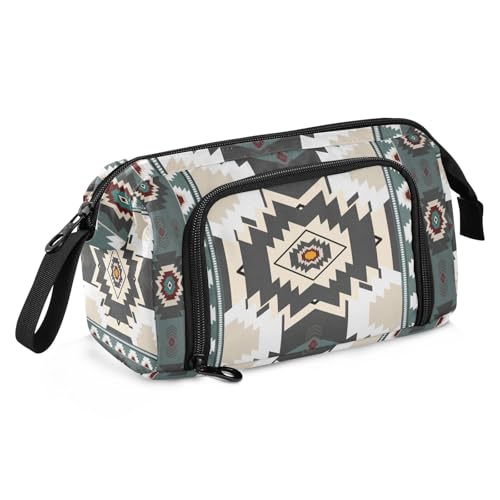 Image of Aztec Navajo Large Capacity Pencil Case Pen Bag Pencil Pouch, Kids Printed Pencil Case with Handle Canvas Zipper Pen Pouch for School Office College Ideal Start Graduation Gifts