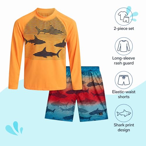 Image of Big Chill Boys Rash Guard Set - 2 Piece UPF 50+ Boys Swim Trunks & Long Sleeve Boy Swim Shirt Youth Bathing Suit Swimwear Set