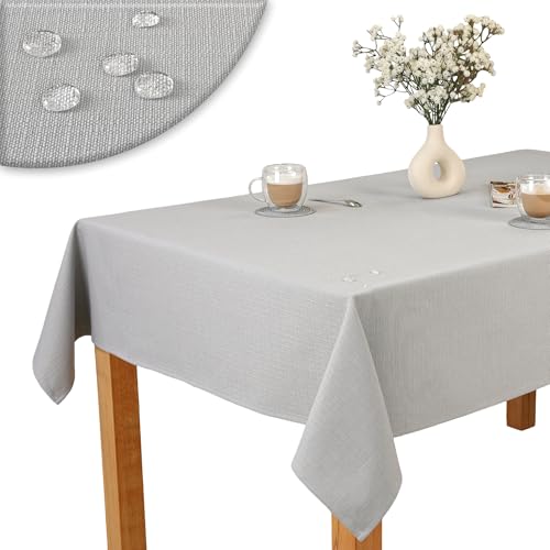 invitta Baumwoll-Polyester-Tischdecke Grau 130x170 cm, Elegante Leinenoptik, Fleckabweisend, Hochwertige Baumwoll-Polyester-Mischung 230g/m², Pflegeleicht, O1-P130 invitta Baumwoll-Polyester-Tischdecke Grau 130x170 cm, Elegante Leinenoptik, Fleckabweisend, Hochwertige Baumwoll-Polyester-Mischung 230g/m², Pflegeleicht, O1-P130