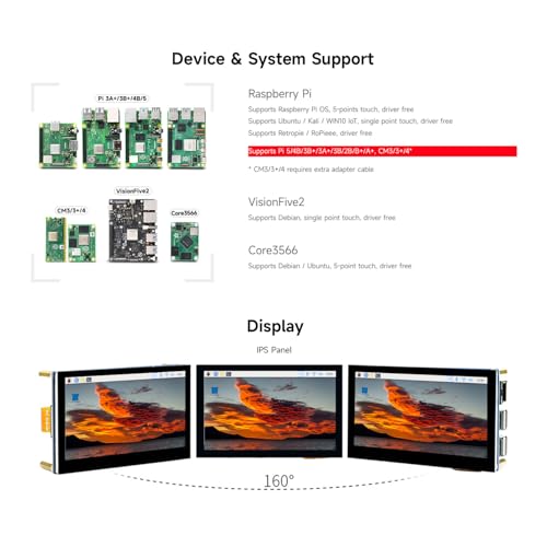 Image of waveshare 4.3inch Capacitive Touch Display Compatible with Raspberry Pi 5 /4B /3B+ /3A+ /3B /2B /B+ /A+ /CM3 /3+ /4 800x480 Resolution IPS Wide Angle MIPI DSI Interface