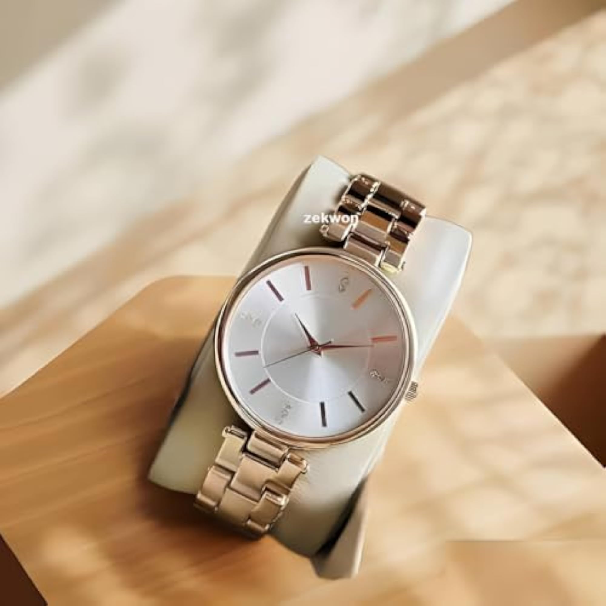Women's Rose Gold Ladies Watch with Blue Dial & Crystal Markers
