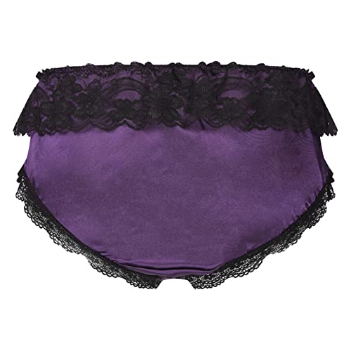 Moily Men's Satin Shiny Lace Trim Bowknot Bikini Briefs Panties Sissy Crossdressing Underwear2