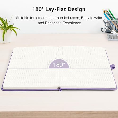 Image of RETTACY Dotted Journal Notebook, 192 Pages, A5 Medium Size (5.7'' x 8.3'') | Leather Hardcover, 100 GSM Thick Paper, for Journaling, Planning, Tracking (Purple)
