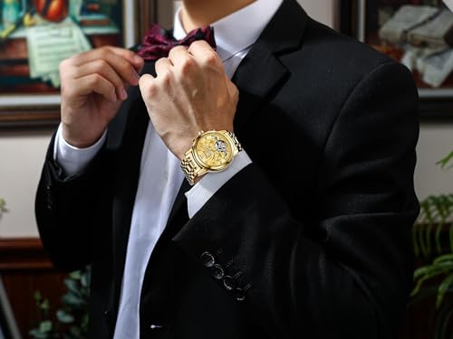 OLEVS Men's Automatic Mechanical Watches Luxury Dress Waterproof Self Winding Moon Phase Chronograph Stainless Steel Luminous Date Tourbillon Wristwatch for Men