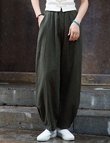IXIMO Women's Linen Pants Casual Loose Fit Wide Leg Front Pleated Trousers3