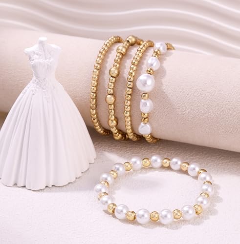 Silver Bracelets For Women Trendy Cute Pearl Beaded Gold Bracelet Stack Set Enewton Dainty Stretch Jewelry Gifts For Woman Teen Valentines Day4