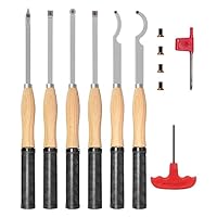 DEEFIINE 46.5cm Drechseleisen Set mit Hartmetall-Schneidplatten, 6Stück Drechselmesser in Holzkoffer, Drechselwerkzeug-Satz für Holz