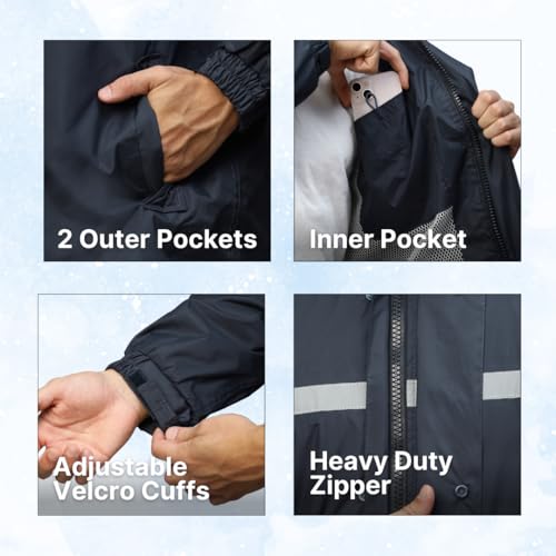 Image of Citizen Raincoat for Men with Adjustable Hood, Waterproof Pant and Carry Pouch | Reflective Strips Standard Length| Double Layered Tapping Rubberized Fabric | Durable & Lightweight Rainsuit