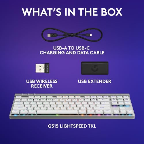 Logitech G515 Lightspeed TKL Low Profile Wireless Gaming Keyboard, LIGHTSYNC RGB, Thin Tenkeyless Design, Double-Shot PBT Keycaps, Linear (Red) Mechanical Switches - White by Logitech G - Image 8