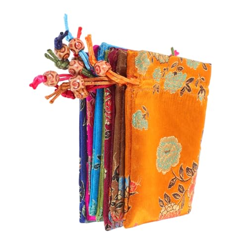 MERRYHAPY 8pcs Drawstring Bag Jewelry Makeup Storage Pouches Traditional Embroidery Pouch for Travel Soft Material Drawstring Closure