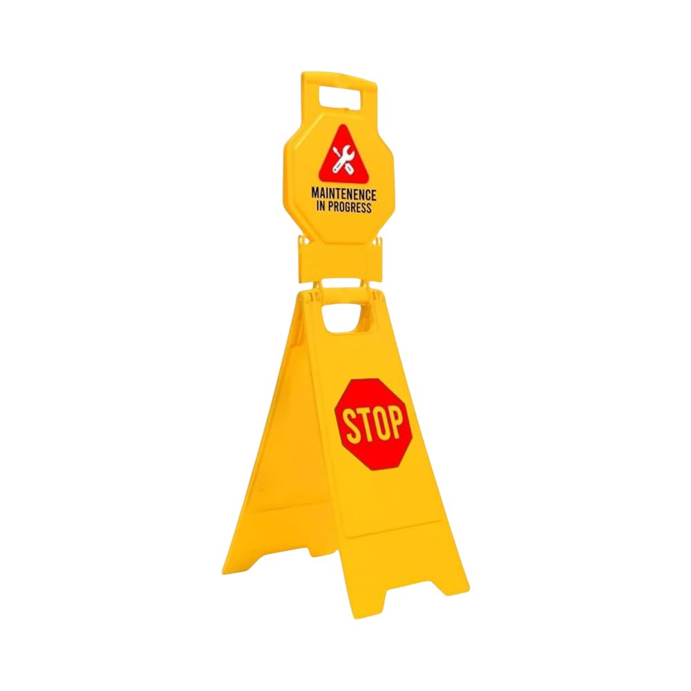 Berry Maintenance in Progress Floor Stop Sign |100CM Foldable Safety Warning Sign - Yellow | Durable Plastic Type A Board for Workshops, Businesses, Restaurants, Shopping Centres & Public Areas