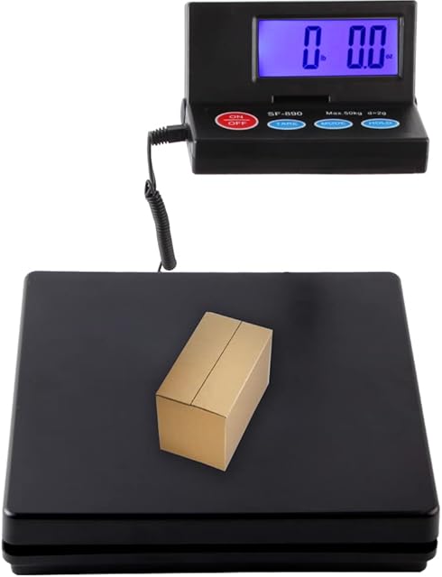 25cm*25cm Black Stainless steel Platform 50KG 110lb / 2g 0.1oz Digital Heavy Duty Large Capacity Weighing Platform Scale for Postal Industrial Commercial Shop Kitchen Letter Parcels Luggage Scales