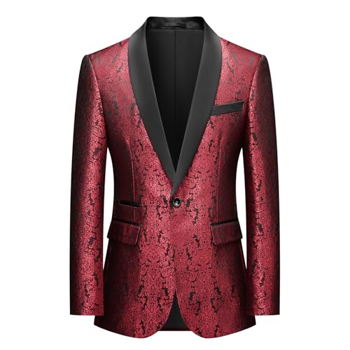 Men's Suit Slim Fit Luxury Shiny Floral Tuxedo Blazer Jacket for Wedding Party Prom Peaked/Shawl Lapel