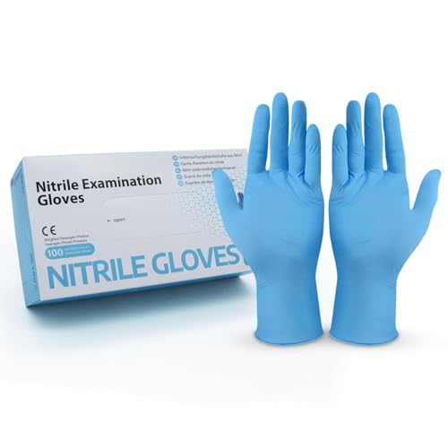 Hygiene100 100 Stück Einweghandschuhe Hellblau, Nitrilhandschuhe Einmalhandschuhe mit Box, Nitril Handschuhe Einweg puderfrei, latexfreie Gummihandschuhe in Größe S, M, L & XL in der Farbe Blau (L)