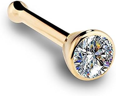 I1 2mm 0.03ct. t.w. Diamond Flush Bezel Set Diamond 14K Yellow Gold Bone Nose Ring 18G