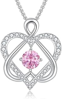Praelinos Guard Love Heart Birthstone Necklaces for Women White Gold Plated Pendant 5A Cubic Zirconia Silver Tone Birthday Valentines Mother's Day Jewellery Gifts for Women Mum Wife Her