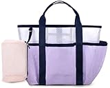 Genteen Mesh Beach Bag, Waterproof Lightweight, Beach Tote with Zipper Pocket for Family Pool Bag for Toys & Vacation Essentials-Purple