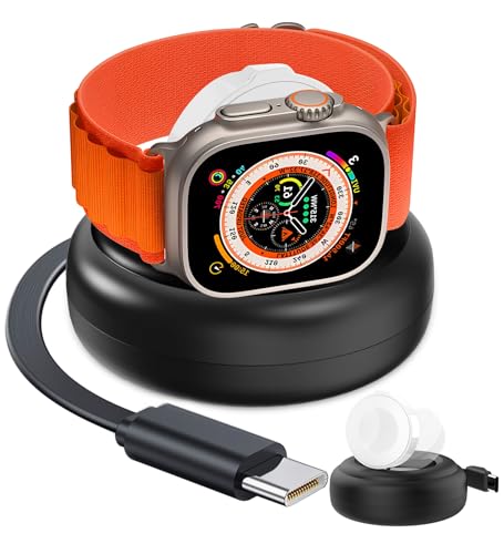 ???????????????? ???????????????????????????????? for Apple Watch Retractable Charger Stand, Portable Wireless Magnetic Fast Charging Station with 2.8 ft Retractable USB C Cable for iWatch Series Ultra/10/9/8/7/6/SE/5/4/3/2
