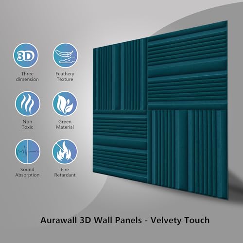 Aurawall Velvet 3d wall panels for Interior wall Decor peel and stick, Soundproof Geometric Textured 3d Wall Panels for Living Room, Bedroom, TV Background 17.7" x 17.7", Covers 26.15 Sq.Ft 12pcs Teal by Aurawall - Used condition - Image 5
