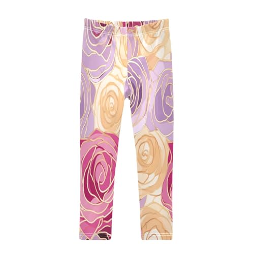 Bolaz Toddler Girls Leggings Printed Yoga Pants Leggings Purple Yellow Rose for Kids