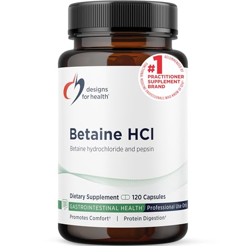 Designs for Health Betaine HCl with Pepsin - 750mg Betaine Hydrochloride + Protein Digestive Enzyme - Non-GMO Supplement to Support Digestive Function (120 Capsules)