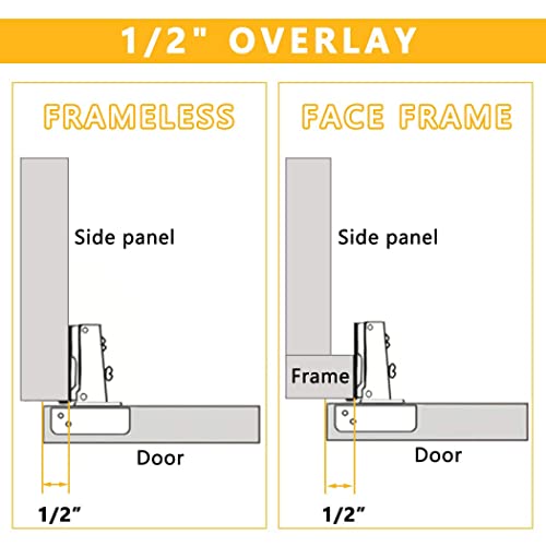 Konigeehre 20 Pack Soft Close Cabinet Door Hinges For 1/2" Partial Overlay Cupboard, 100 Degree Opening Angel, Stainless Concealed Kitchen Cabinet Hinges With Mounting Screws And Manual #TOP1