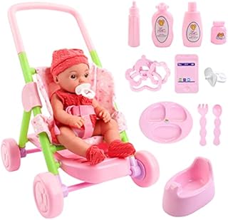 deAO My First Baby Doll Play Set with Stroller and Realistic Accessories Baby Doll Pushchair Pretend Play For Girls Children Dolly Pram Toy Pushchair Best Gift for Toddlers