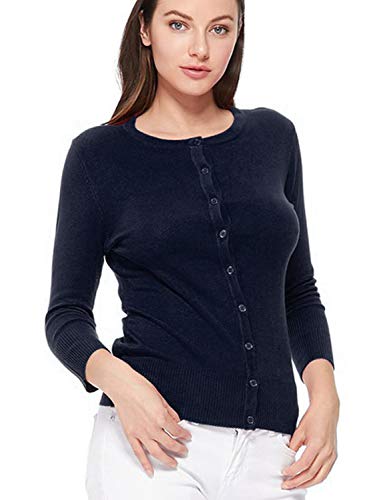 Image of Women's 3 /4 Sleeve Crew Neck Button Down Stretch Knit Cardigan Sweater (S-3XL)