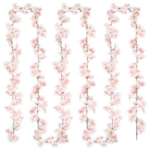 SOMYTING 2 Packs Cherry Blossom Garland Pink Flowers Garland Hanging Silk Flowers Garland Hanging Sakura Flower Vines for Home Wedding Party Arch Office Garden Sakura Spring Decor (Cherry Pink)